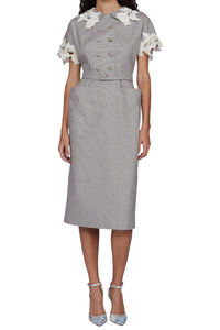Robe midi avec ceinture à la taille et détails macramé - Beige Fantasia