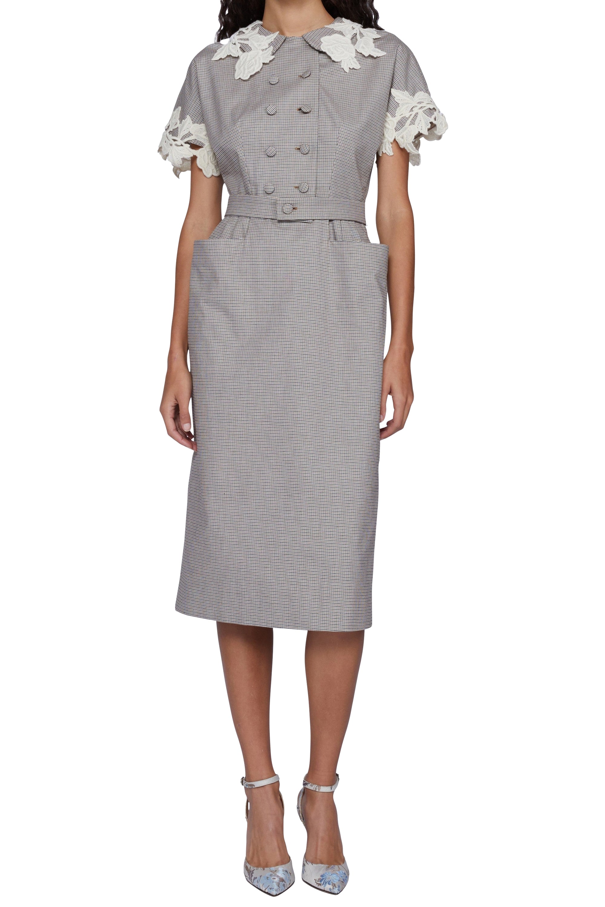 Robe midi avec ceinture à la taille et détails macramé - Beige Fantasia