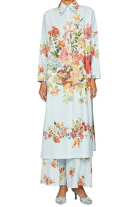 Robe chemise midi avec fente - Azzurro Fantasia Rosso