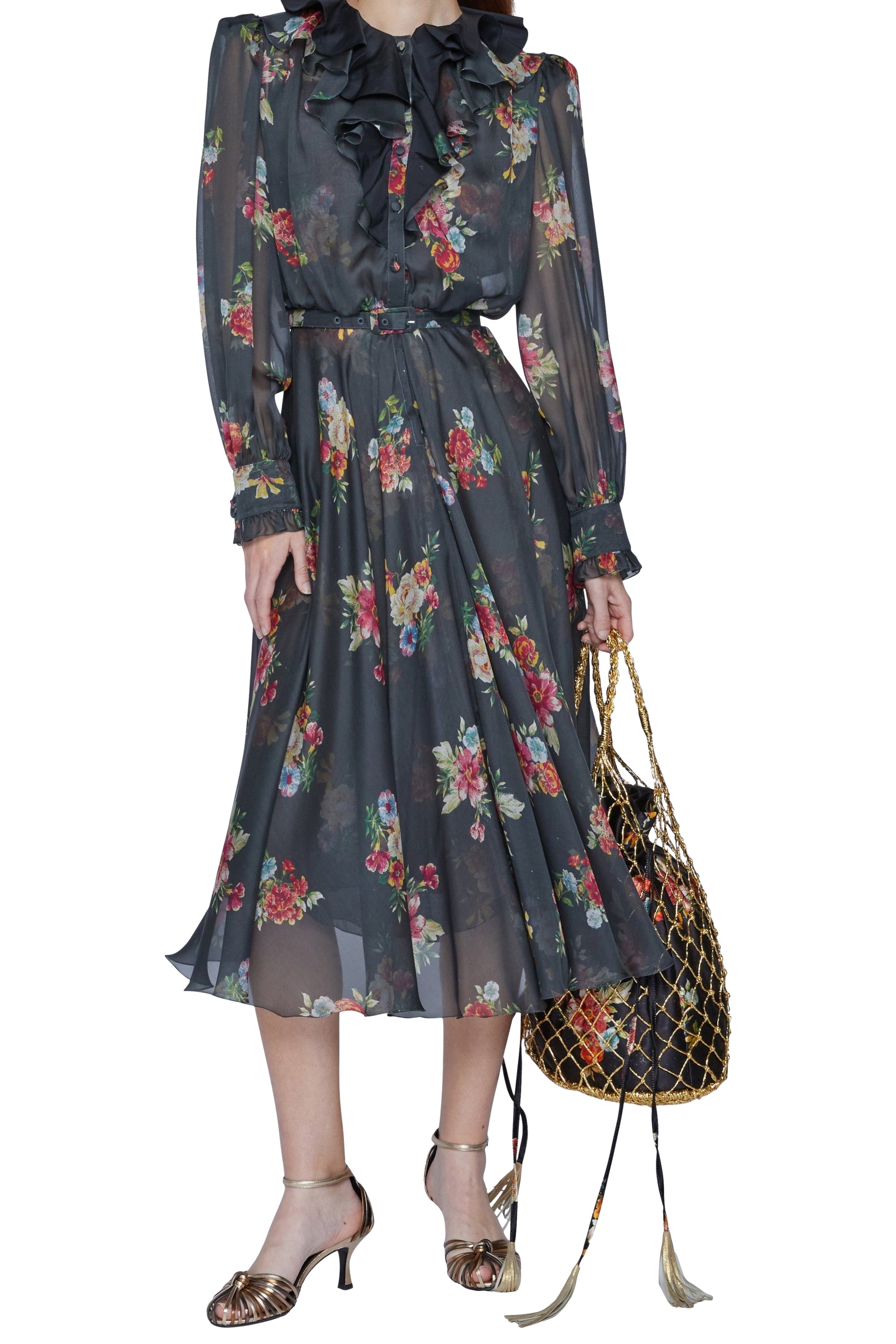 Robe à imprimé fleurs en soie - Nero Fantasia Rosso