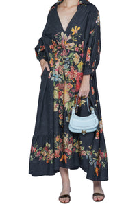 Robe florale ample - Nero Fantasia Rosso