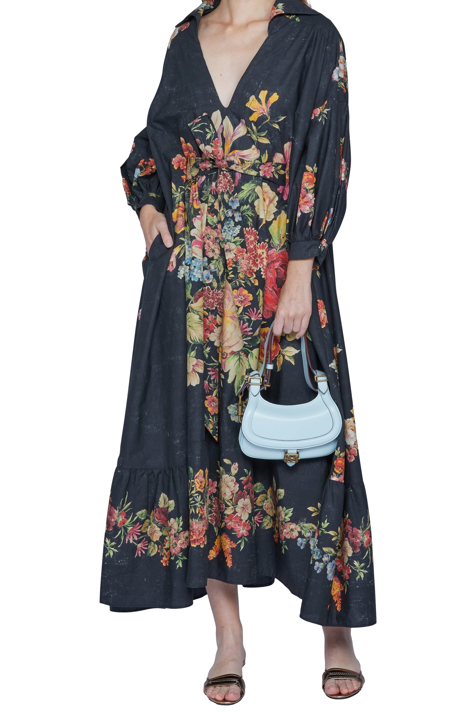 Robe florale ample - Nero Fantasia Rosso