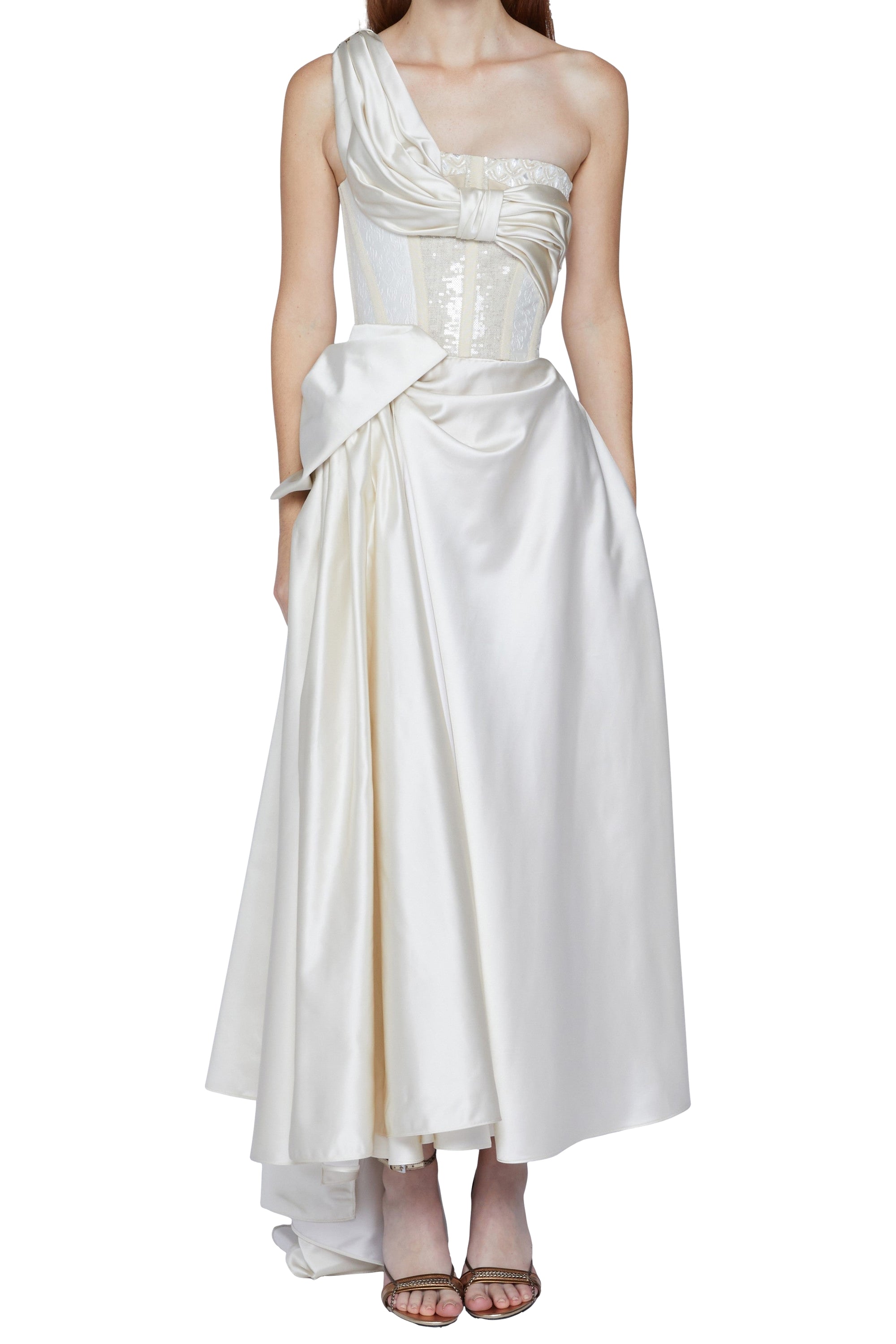 Robe bustier en duchesse - Avorio Fantasia Beige