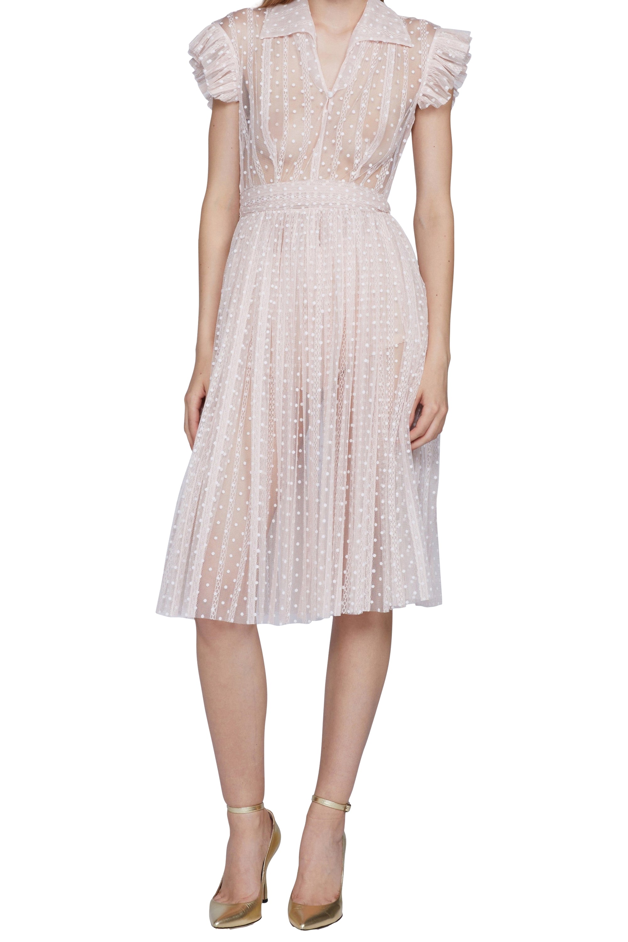 Robe midi avec ceinture à la taille à pois - Cipria & Bianco