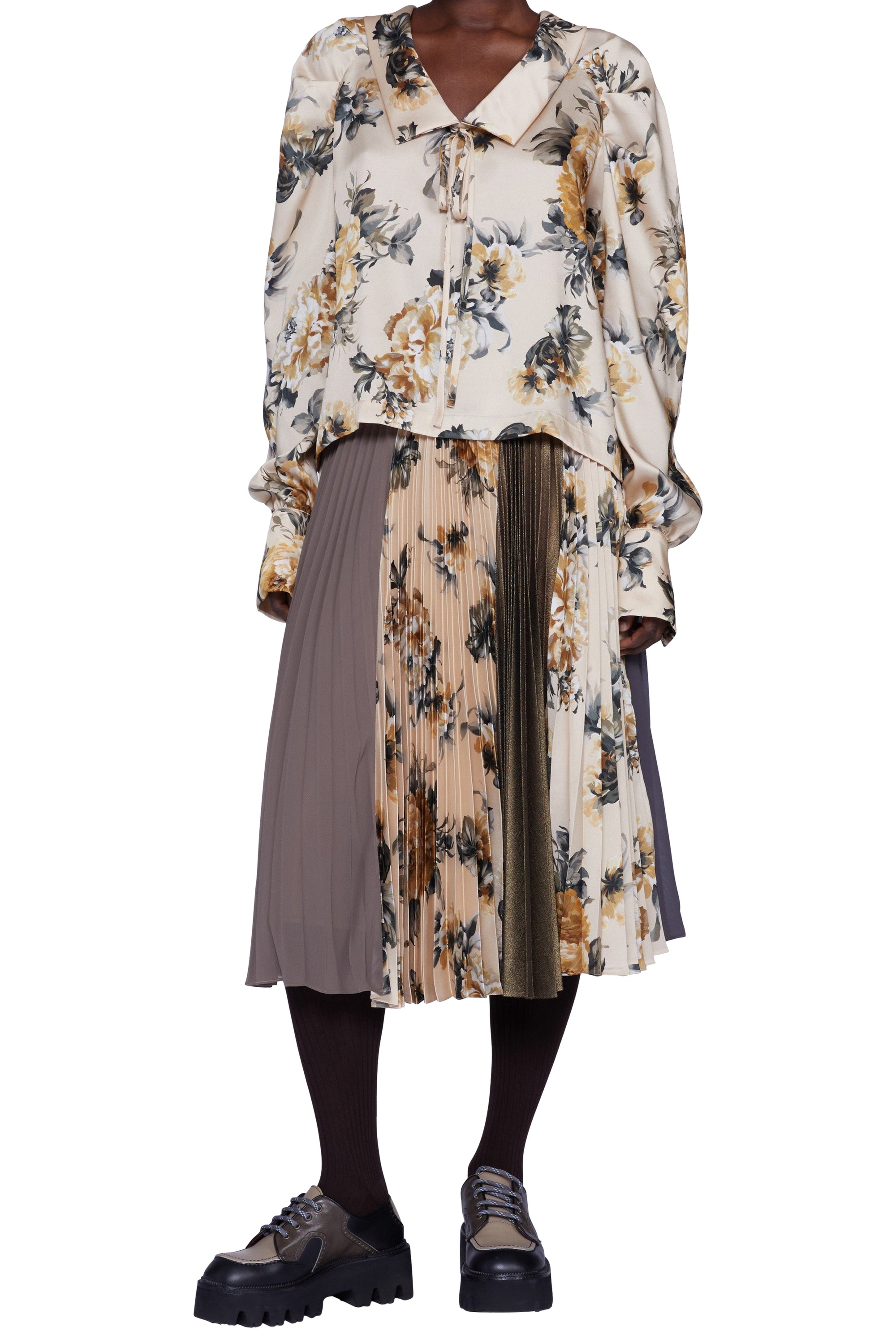 Blouse avec col manches bouffantes et nœud en soie - Crema Fantasia