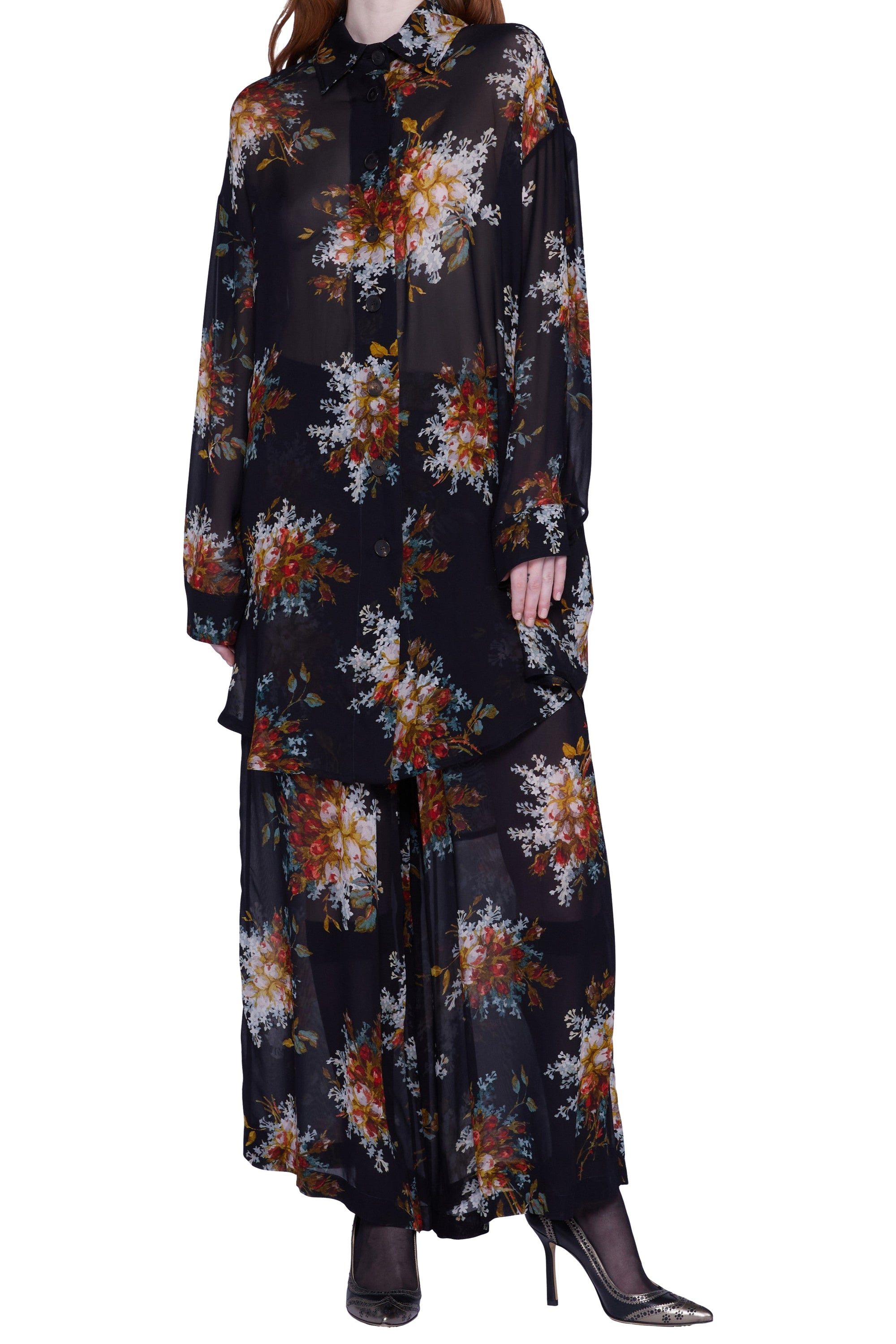 Chemise longue en georgette - Nero Fantasia