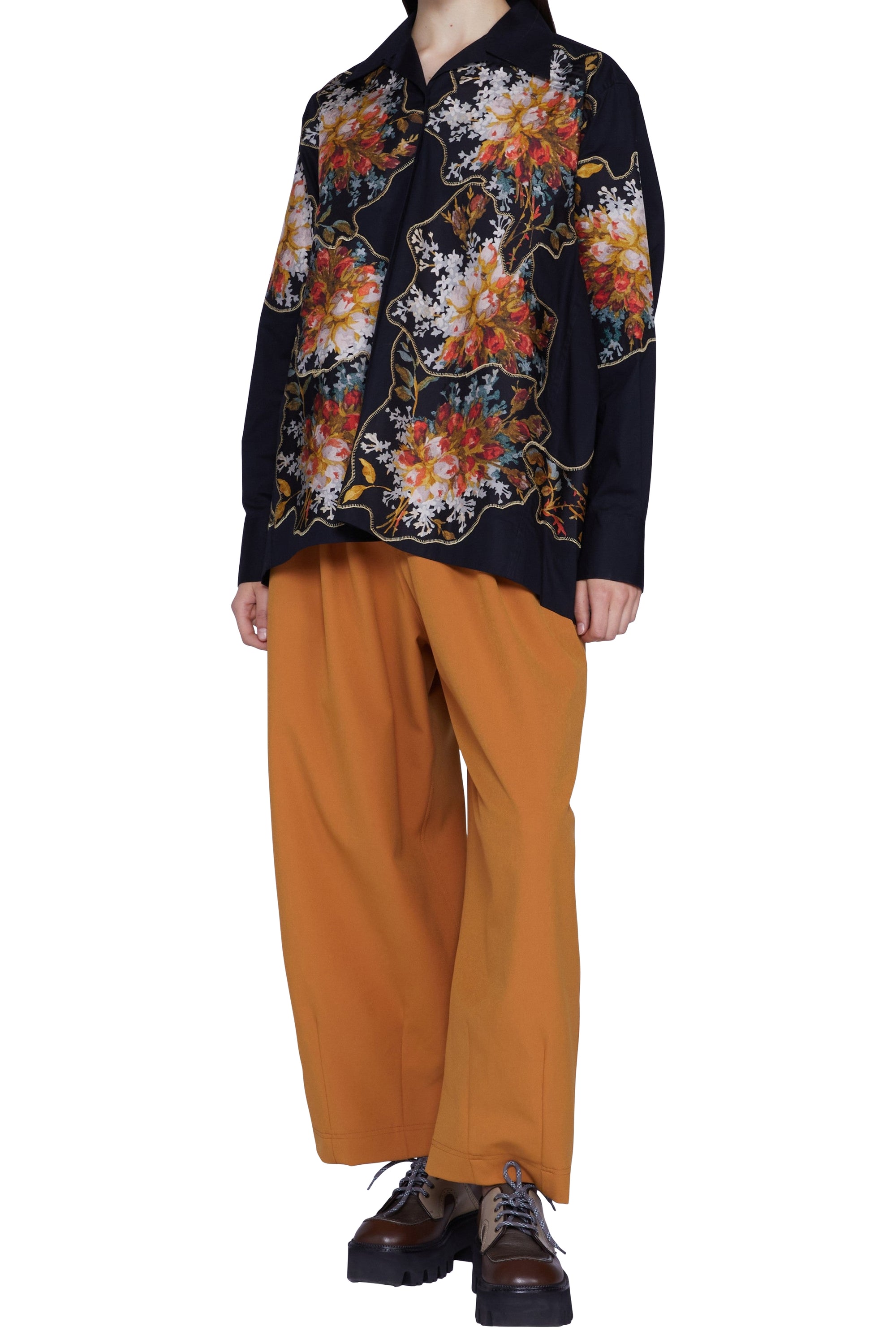 Chemise de basee avec insertions imprimé bouquet - Nero