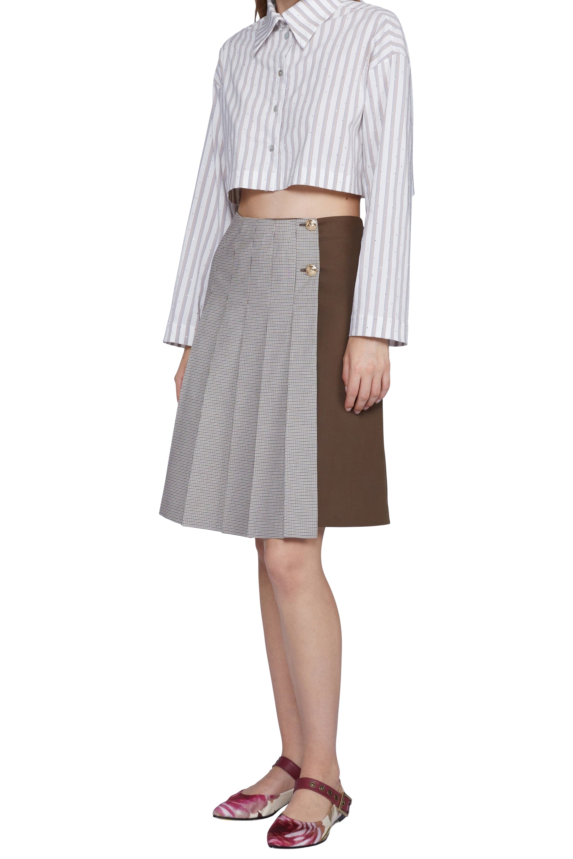 Chemise crop à rayures et strass - Avorio Fantasia Argento