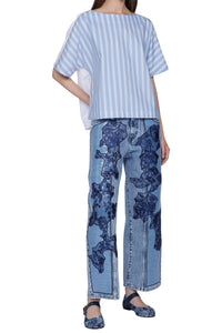 Blouse oversize manches courtes à rayures - Azzurro & Bianco