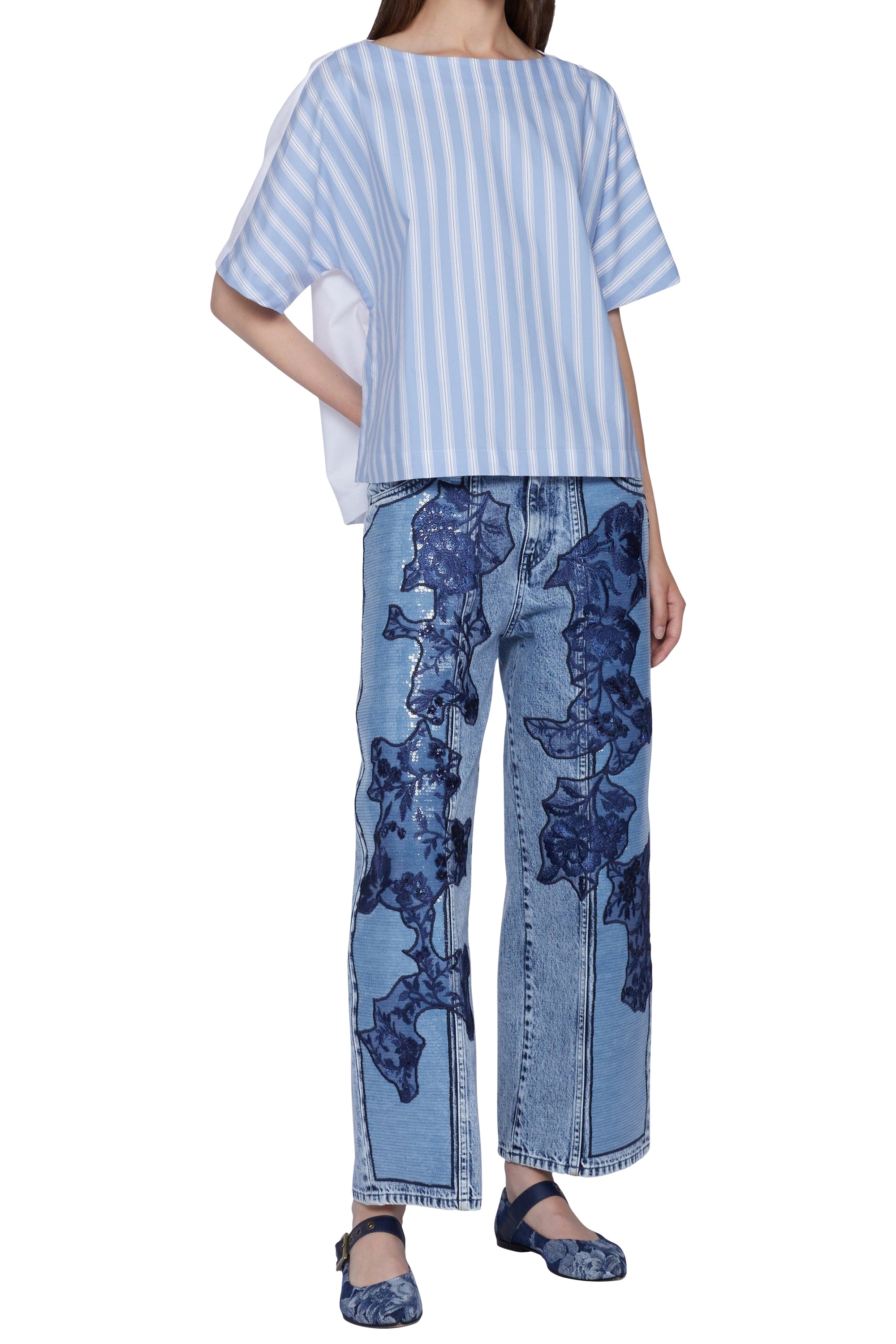 Blouse oversize manches courtes à rayures - Azzurro & Bianco