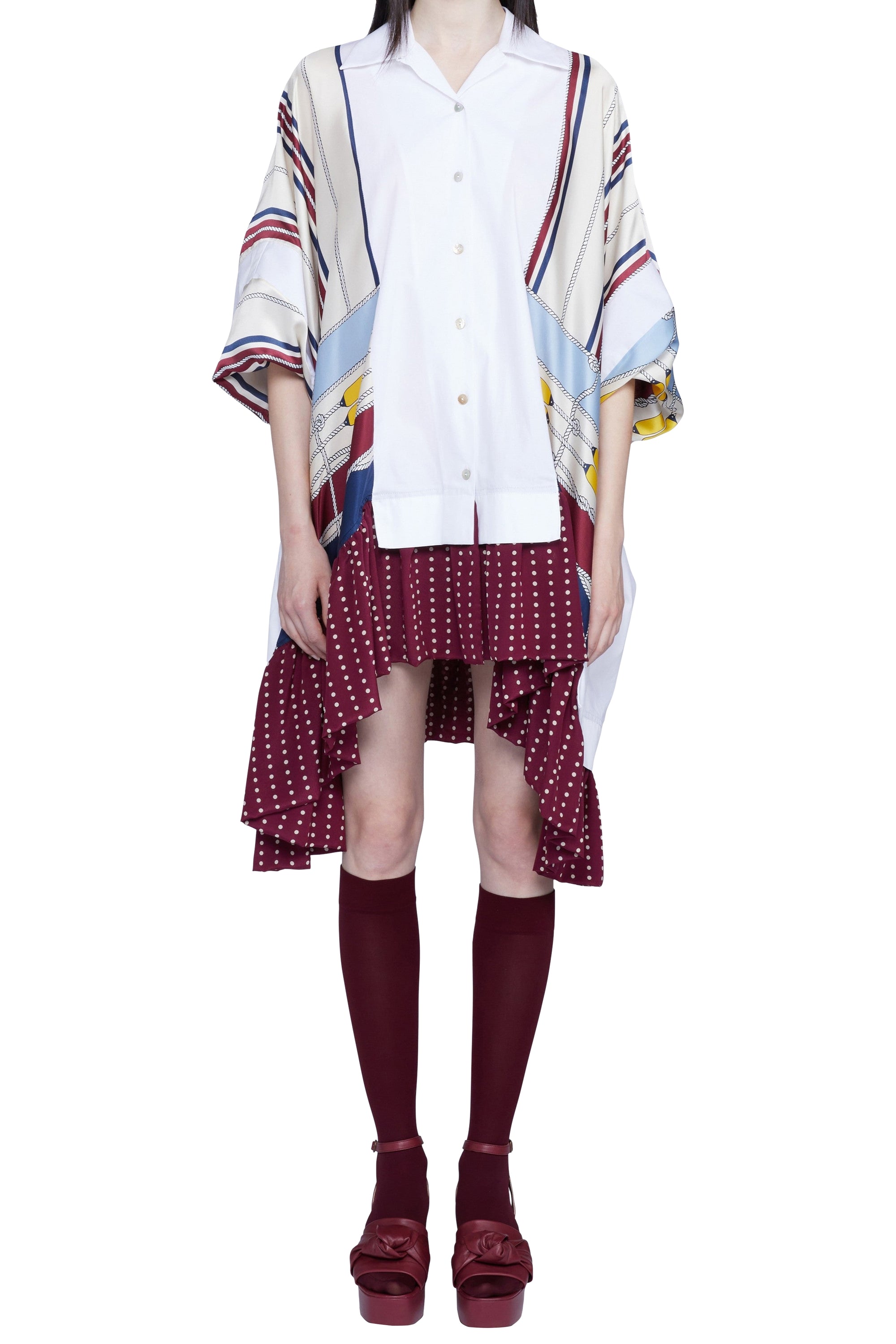 Robe chemise avec insertions passepoil en soie - Avorio Fantasia