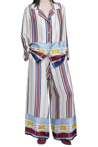 Chemise pyjama imprimé passepoil en soie - Avorio Fantasia
