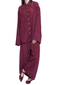 Chemise oversize à pois avec col pointu en soie - Bordeaux & Bianco