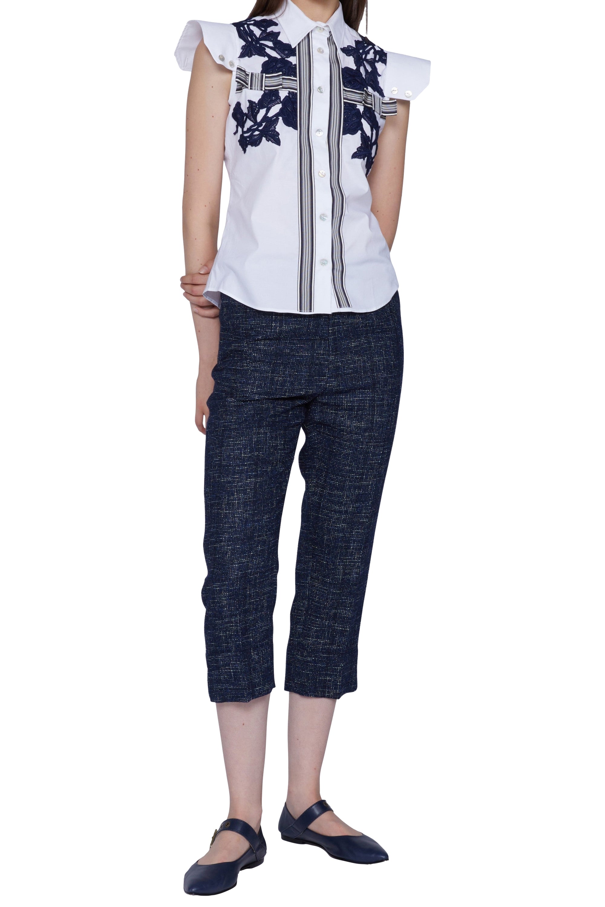 Chemise slim manches courtes détails macramé - Bianco & Blu