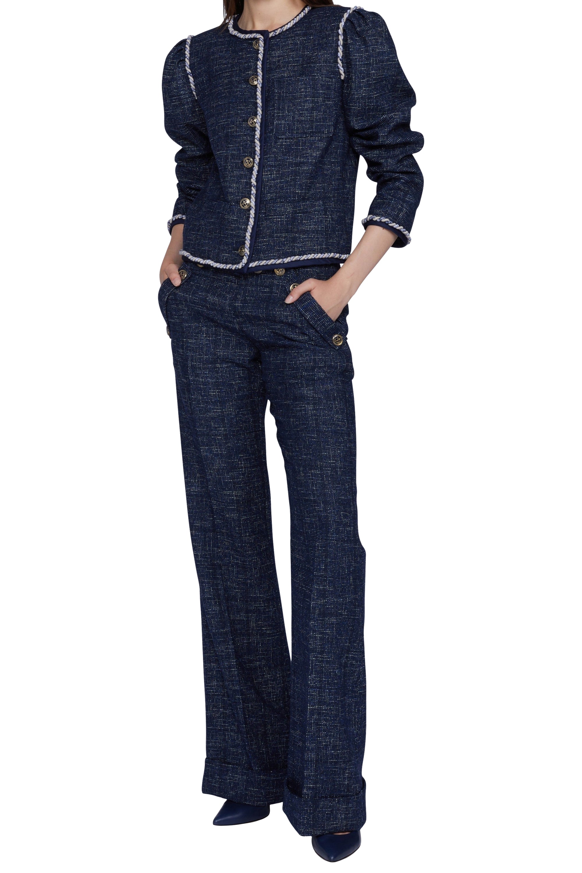 Veste tweed en laine - Blu & Bianco