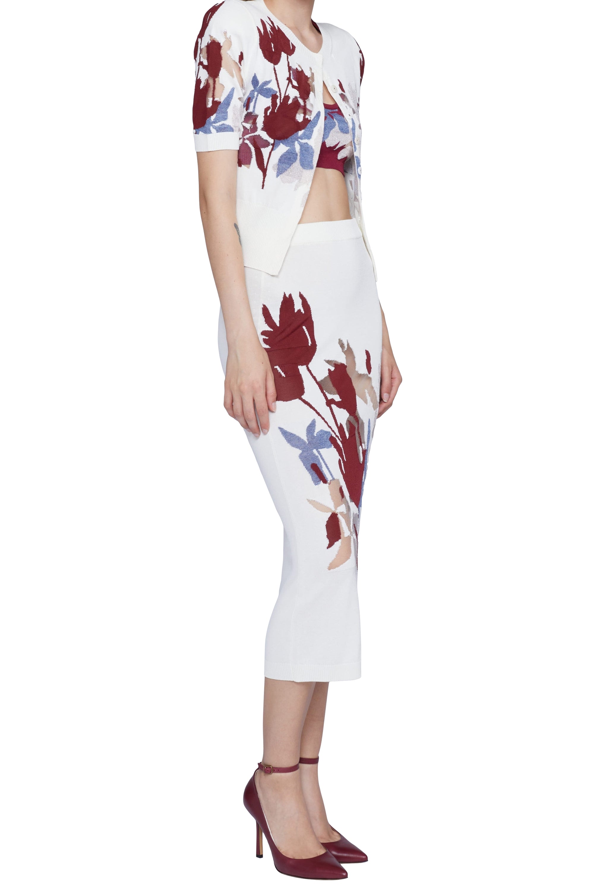 Jupe fourreauhe fleurs - Bianco & Bordeaux