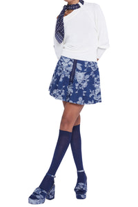 T-shirt tricoté manches longues - Bianco Fantasia Blu