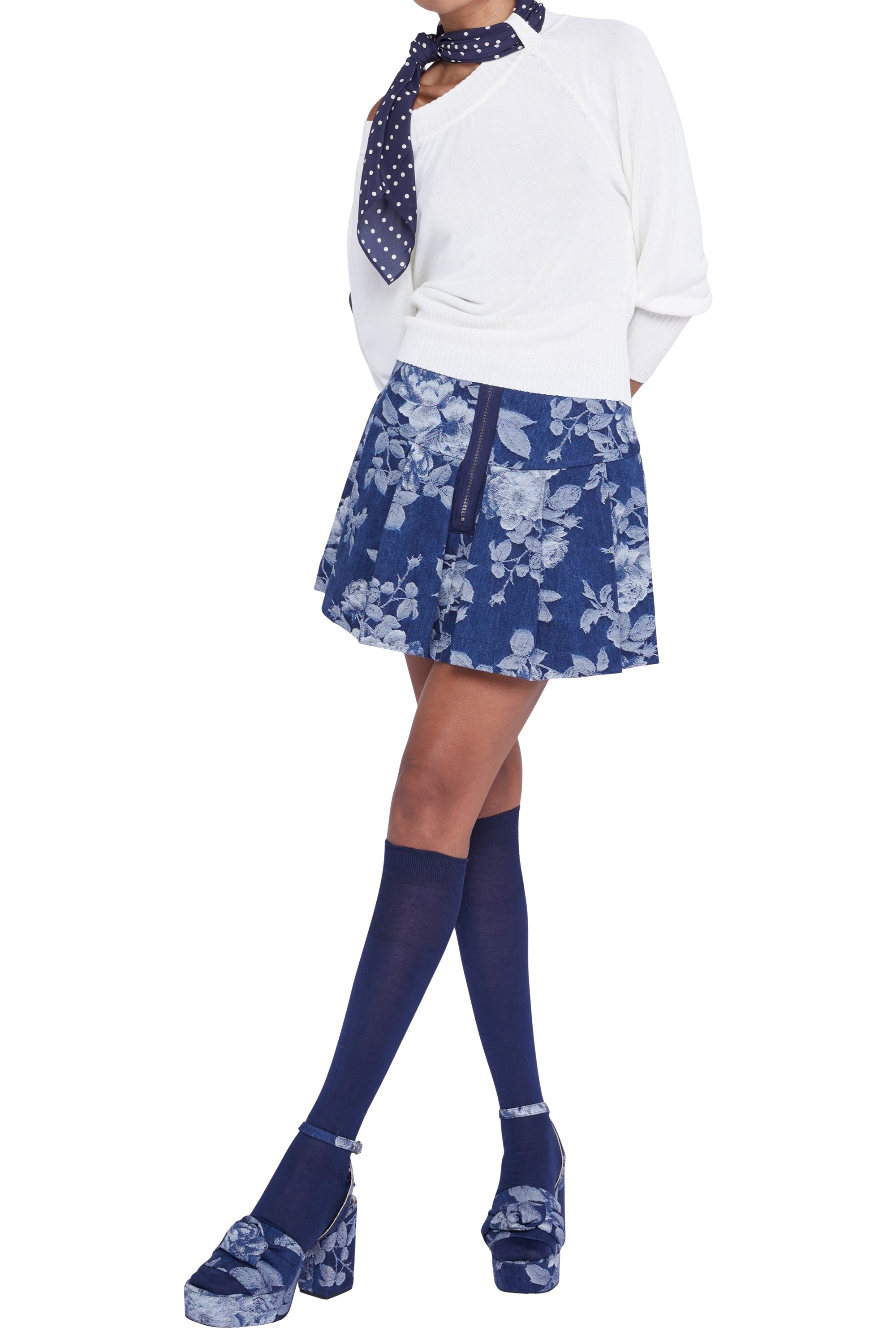 T-shirt tricoté manches longues - Bianco Fantasia Blu