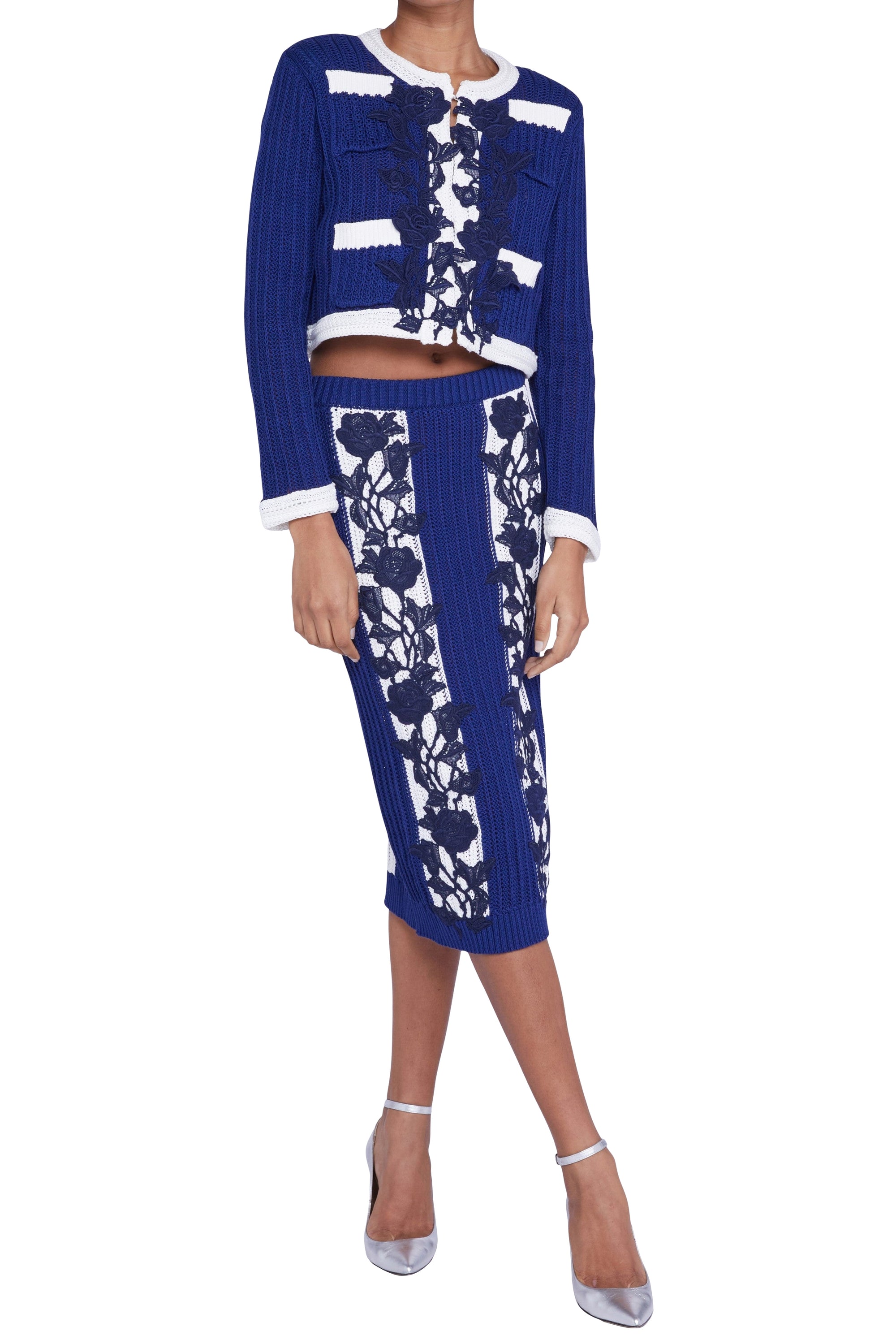 Cardigan en tweed - Blu & Avorio