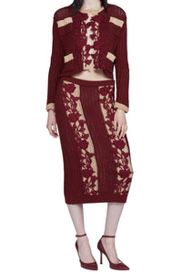 Cardigan en tweed - Bordeaux & Avorio