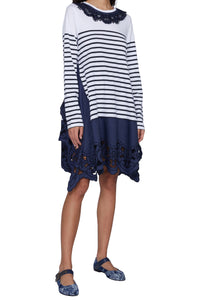 Robe en maille à rayures et détails macramé - Bianco & Blu