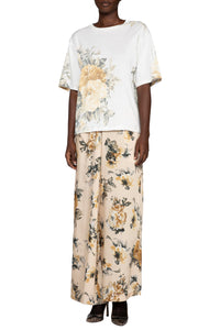 Pantalon avec élastique à la taille en soie - Crema Fantasia