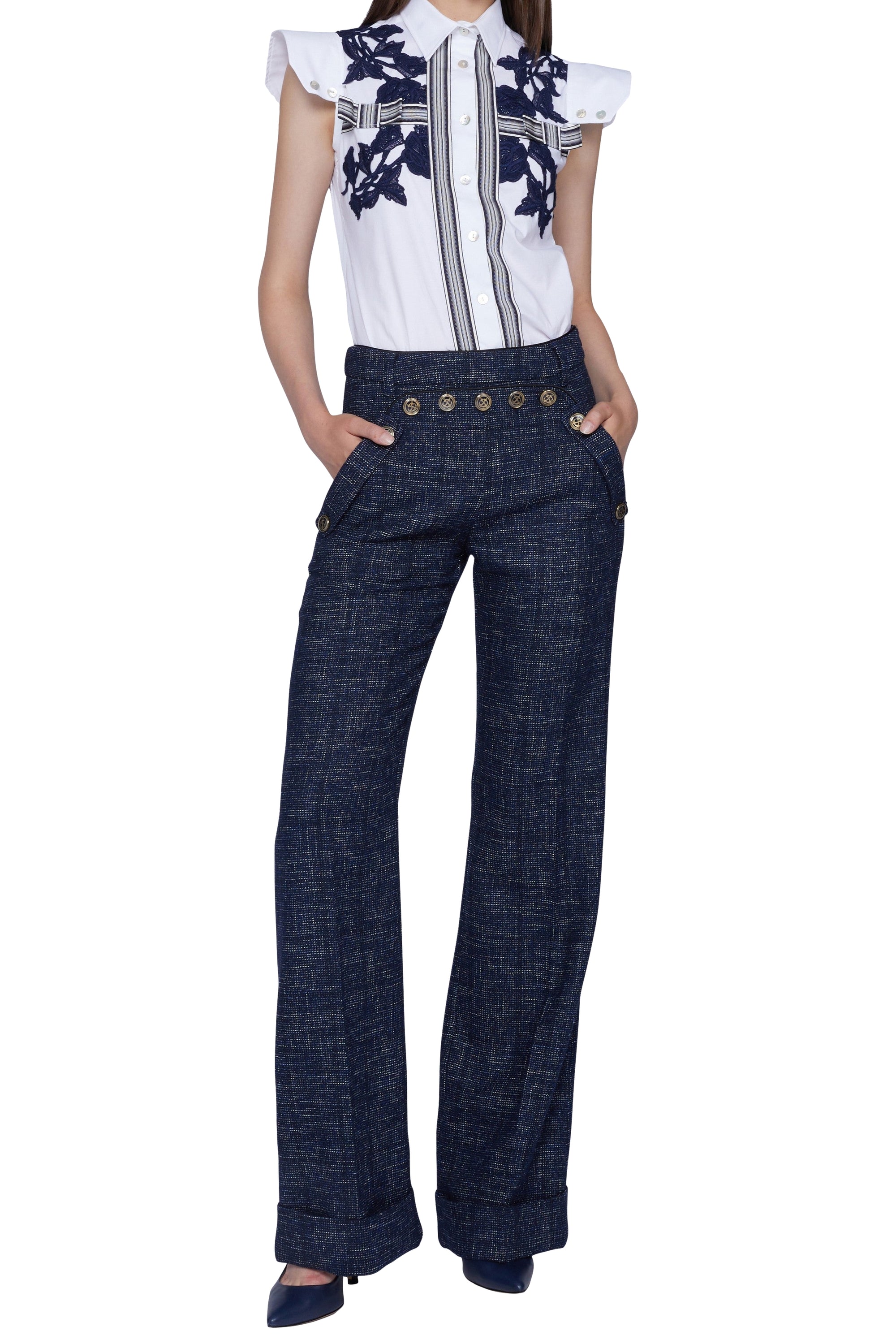 Pantalon avec boutons en laine - Blu