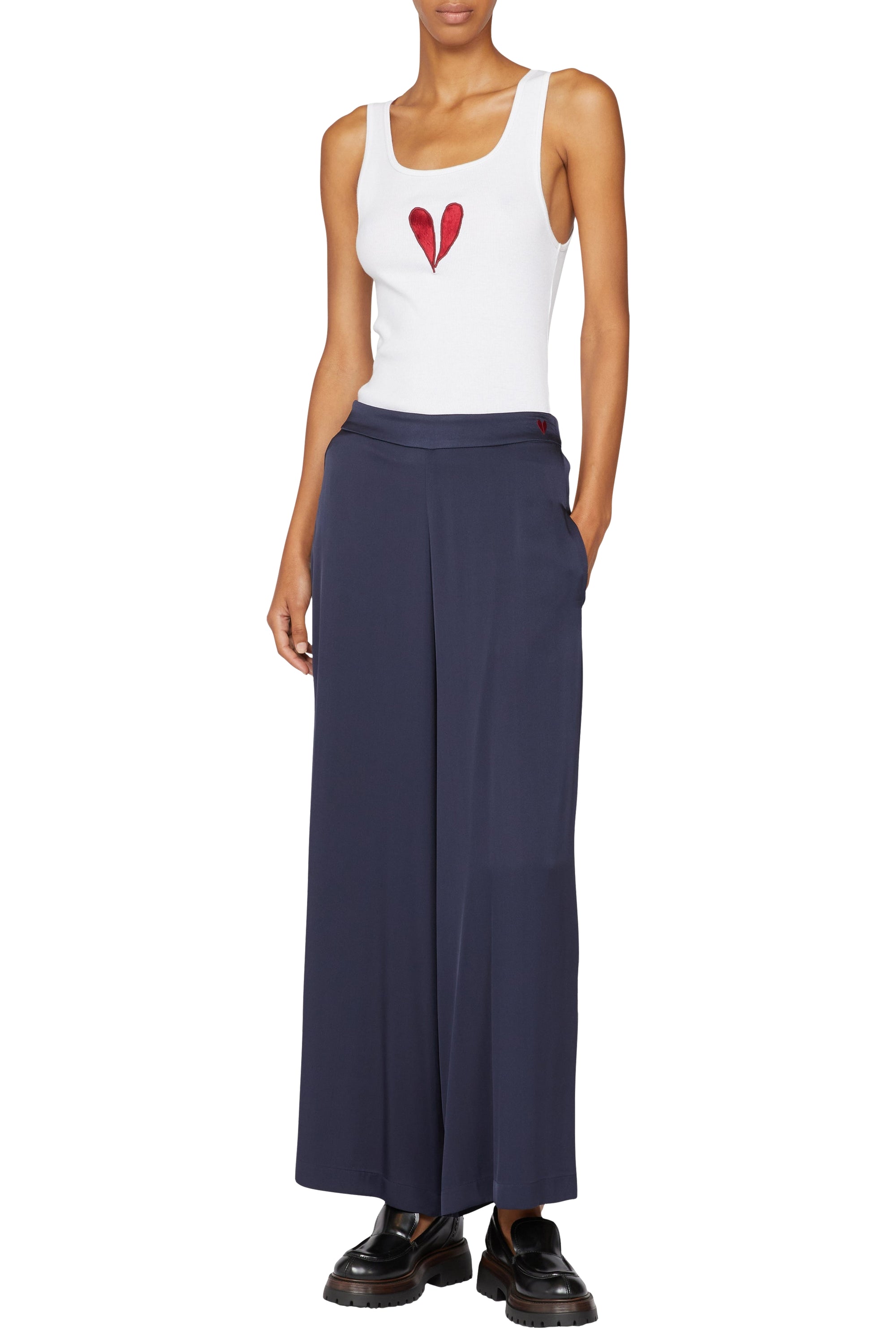 Pantalon palazzo en soie avec élastique - Blu