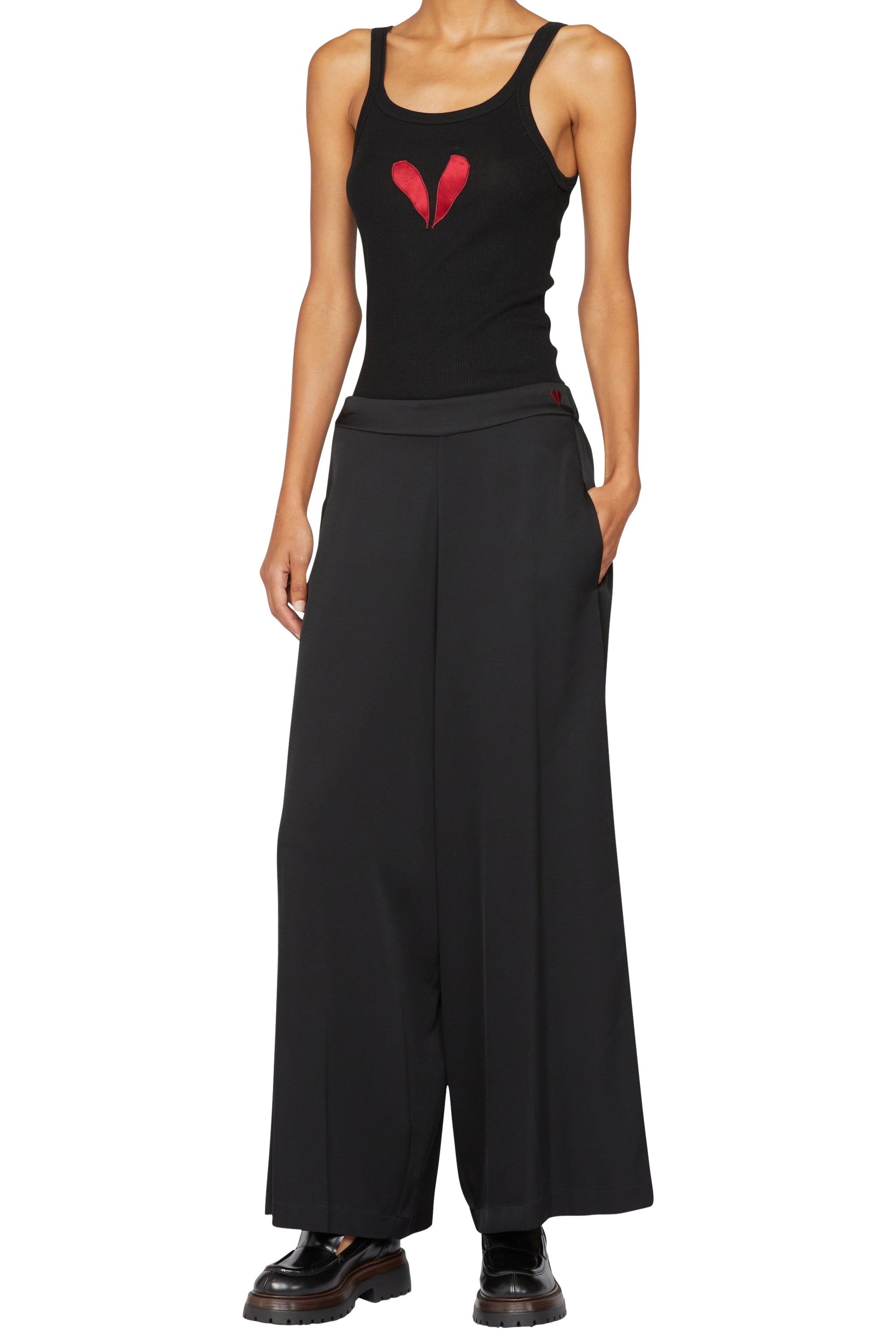 Pantalon palazzo en soie avec élastique - Nero