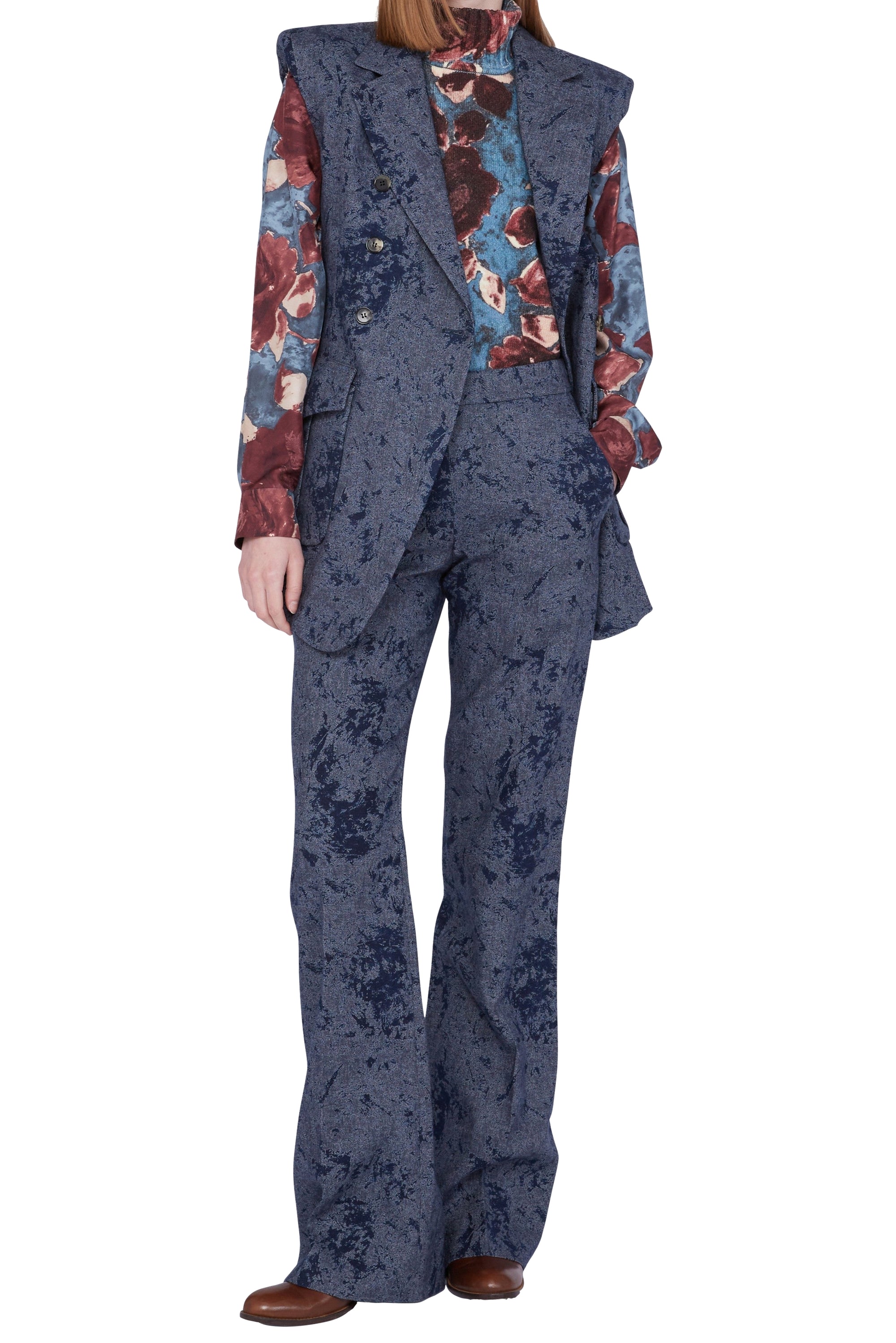 Pantalon palazzo en lin - Blu Fantasia Grigio
