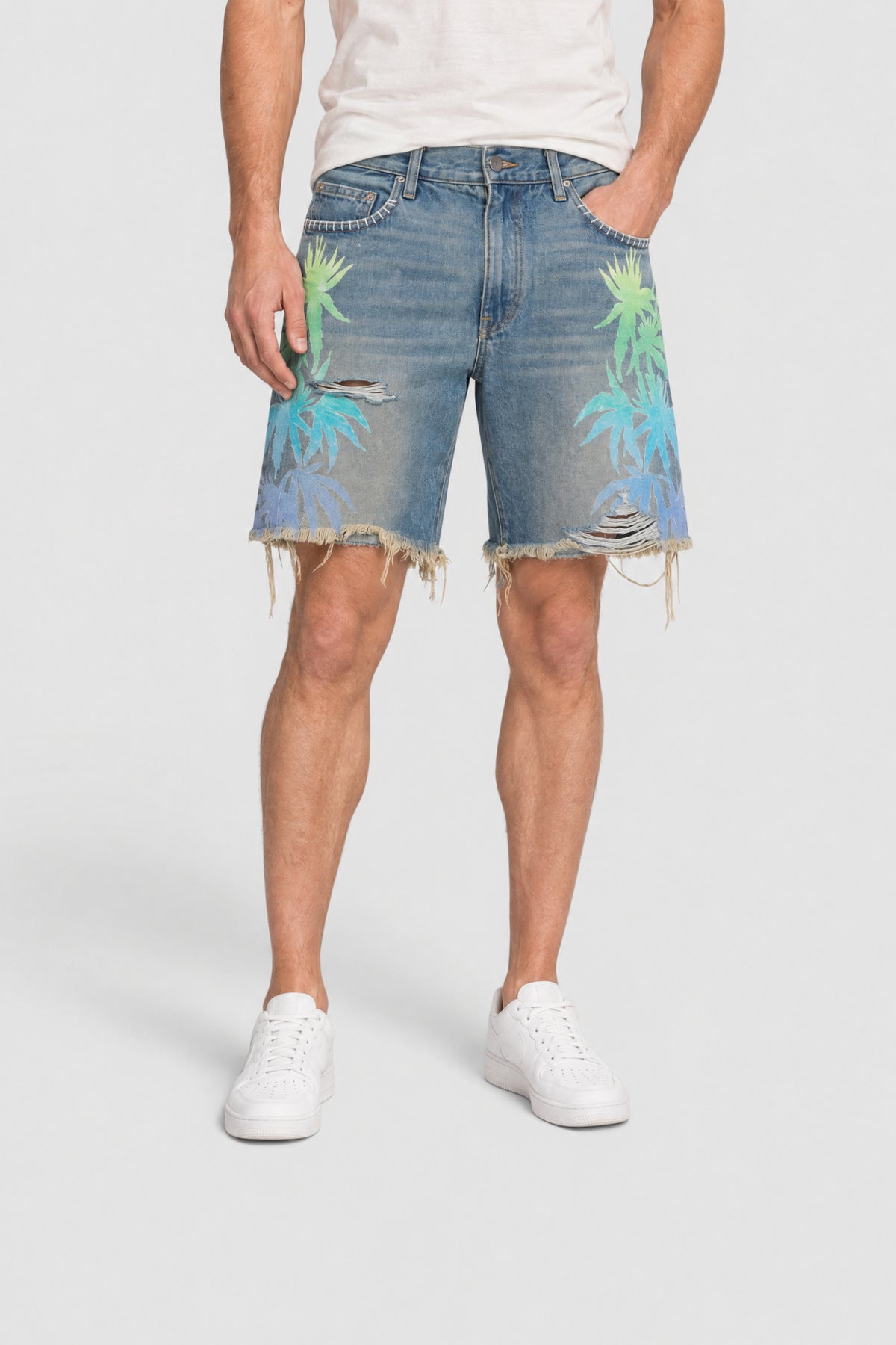 Leaves Denim Shorts