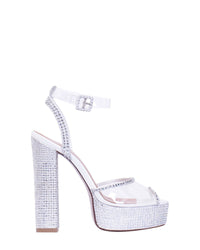 Sandales Antigone 150 à plateforme en cuir - White Satin & Silver Crystals