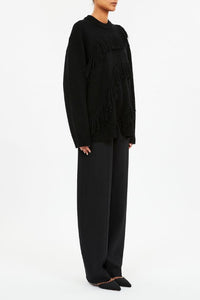 Pull Ina oversize à franges en laine - Noir