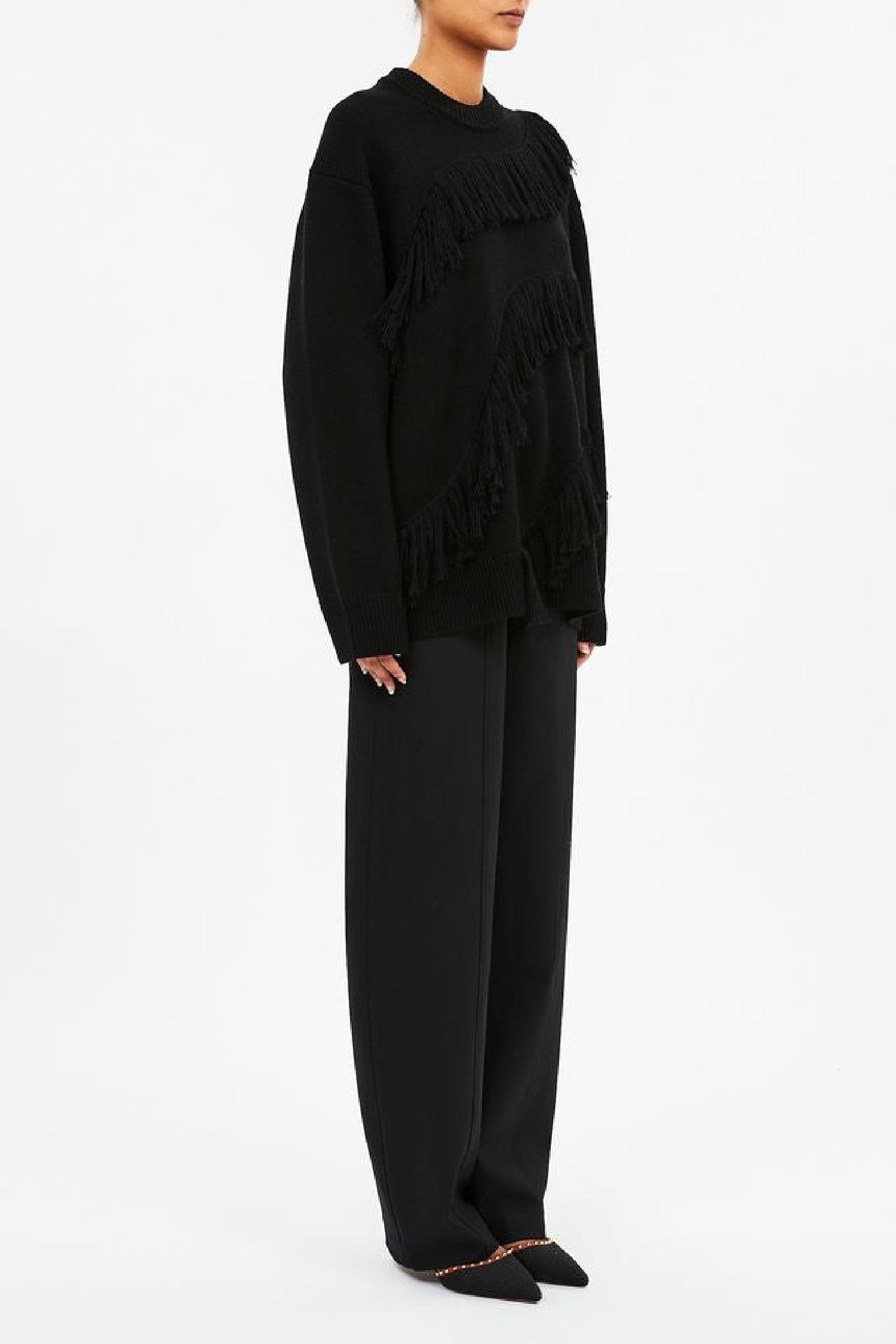 Pull Ina oversize à franges en laine - Noir