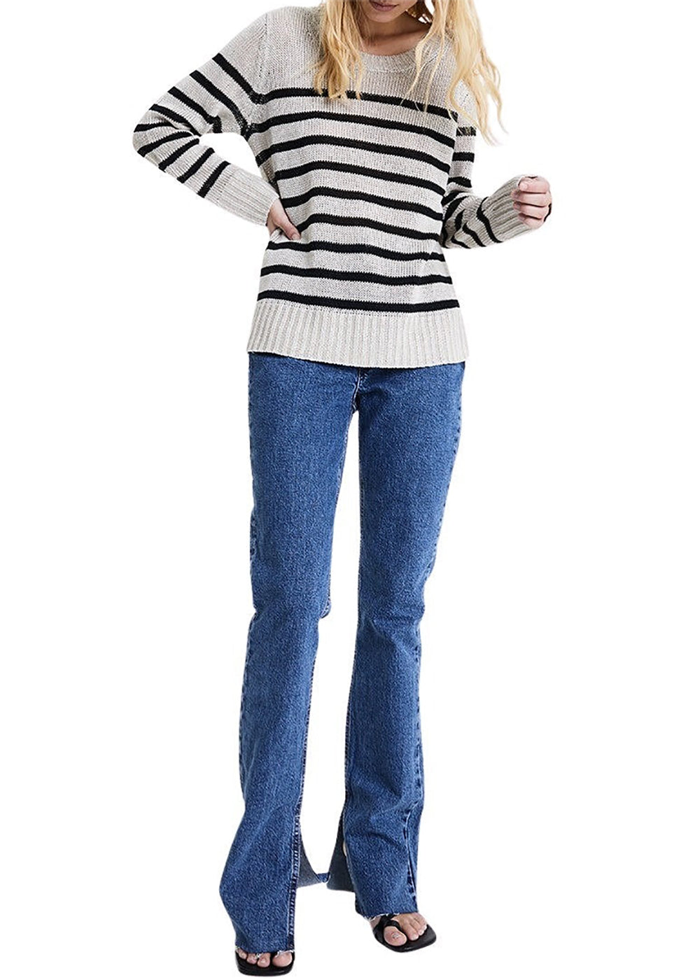 Pull rayures col bateau - Beige Moyen