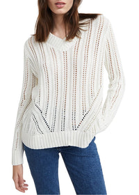 Pull ajoure col v - Blanc Cassé
