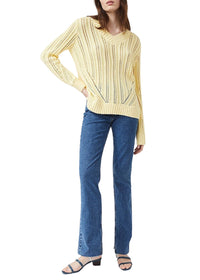 Pull ajoure col v - Jaune Moyen