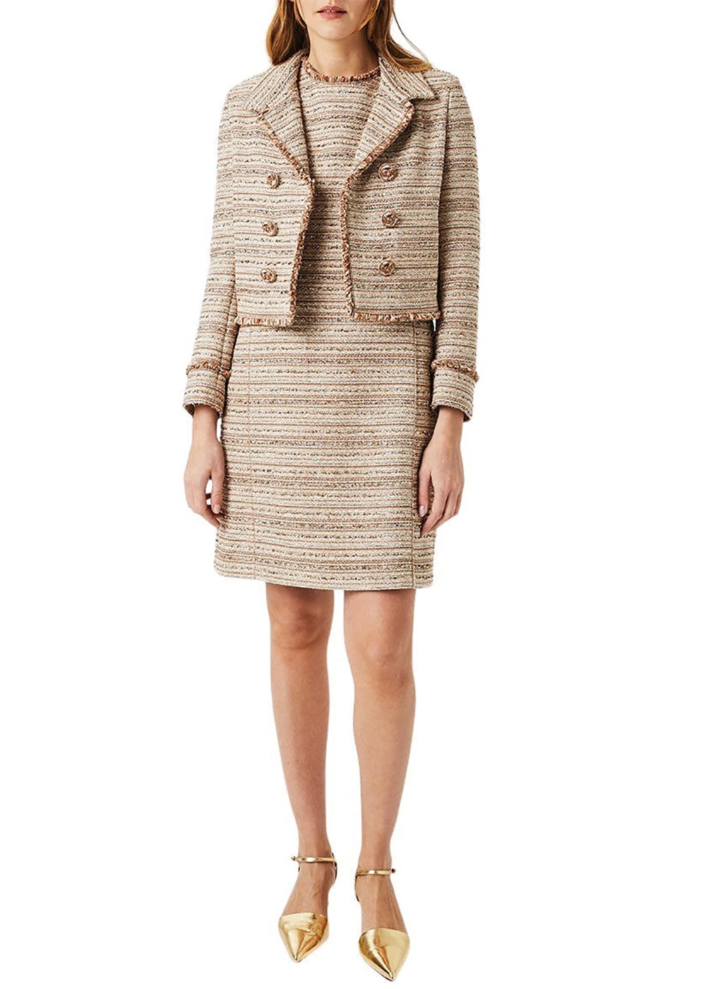 Veste courte tweed lam frangee - Or Mate