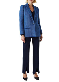 Veste longue en tweed frangee - Bleu Moyen