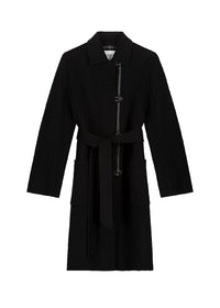 Long belted wool coat - Black