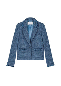 Vest en tweed poche plaque - Bleu Moyen