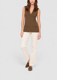 Pull sans manches col V en laine - Camel