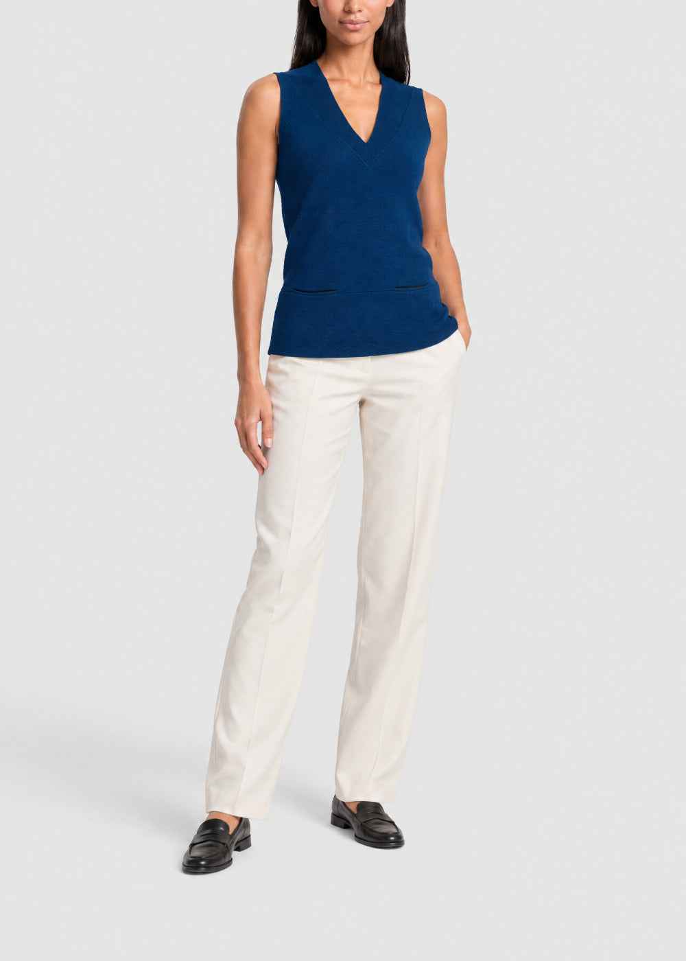 Pull sans manches col V en laine - Bleu Vif