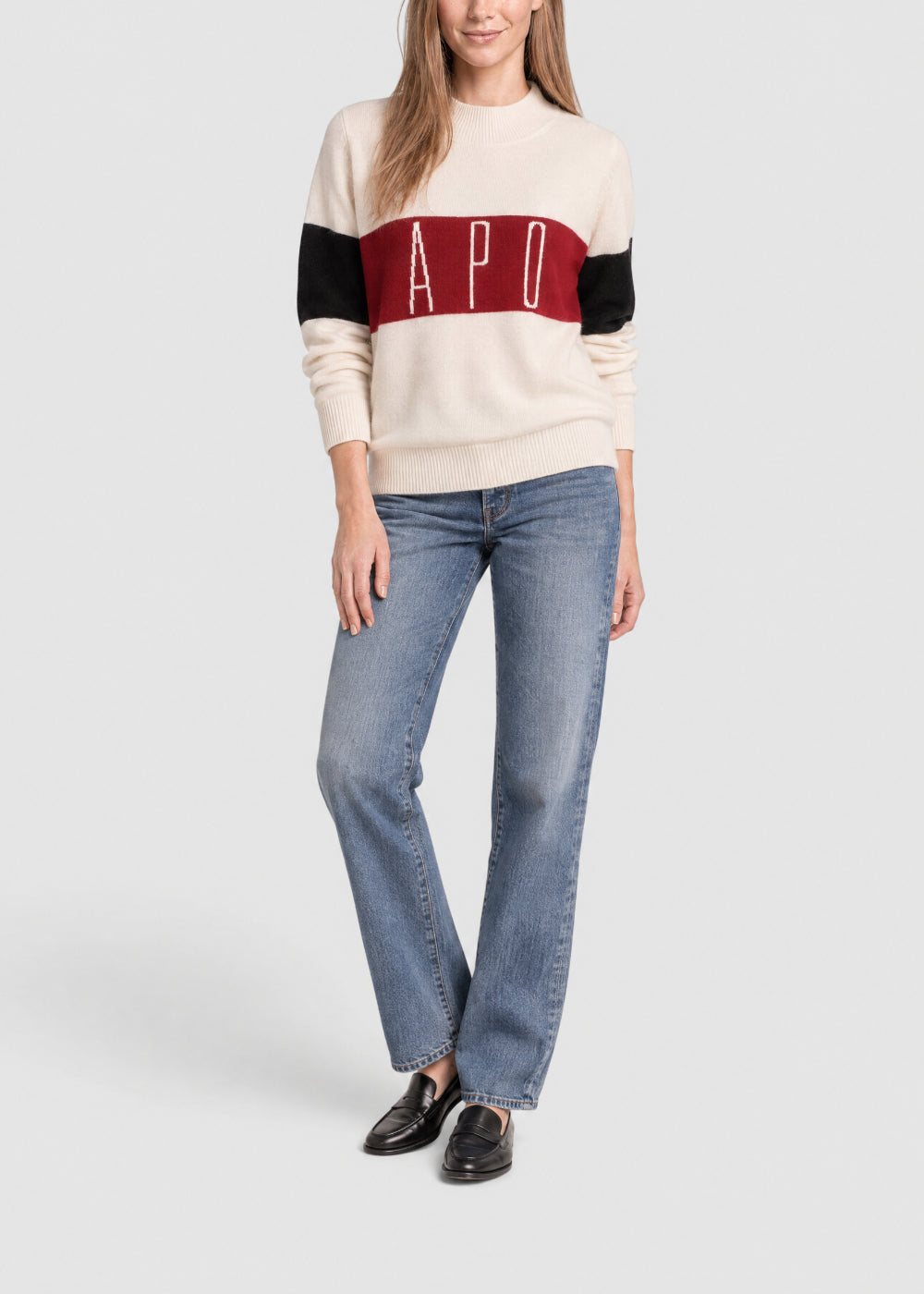 High-neck jumper with logo in cashmere - Off-white