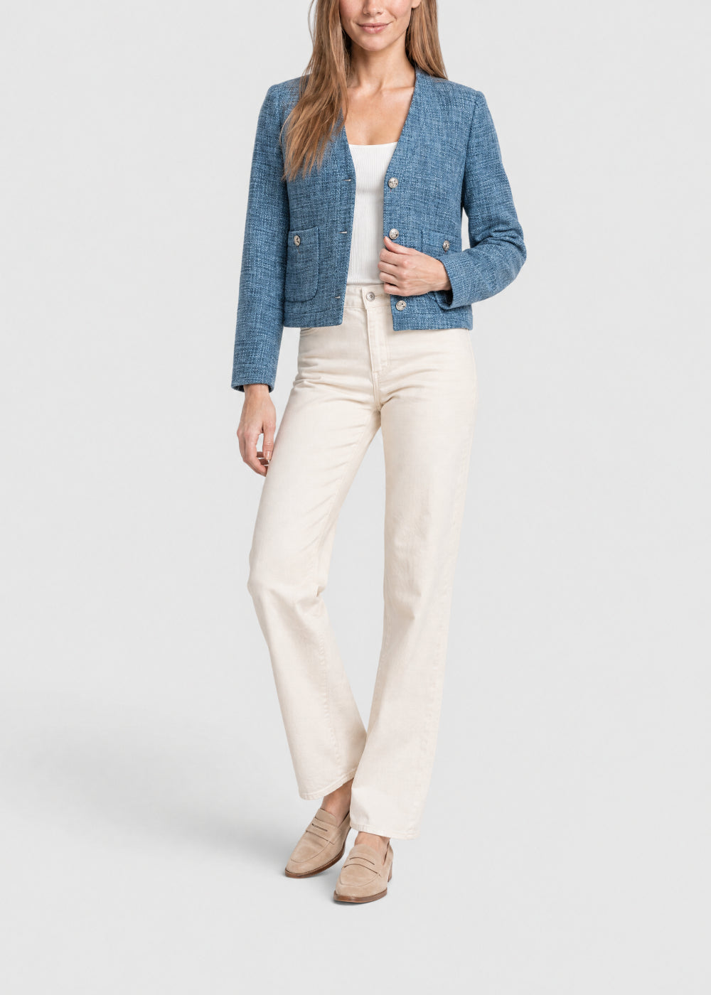 Textured cropped jacket - Blue