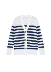 Striped linen cardigan - Optical White