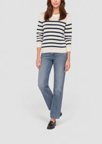 Striped linen jumper with a round neck - Optical White