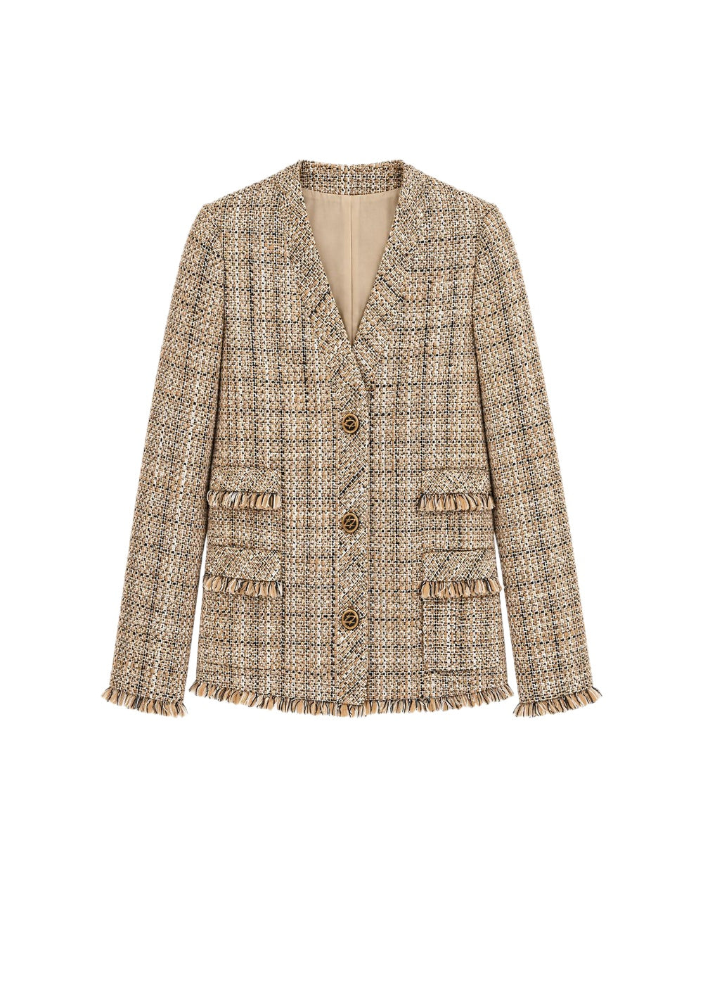 Veste courte à franges - Beige