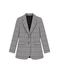 Long checked wool jacket - Grey