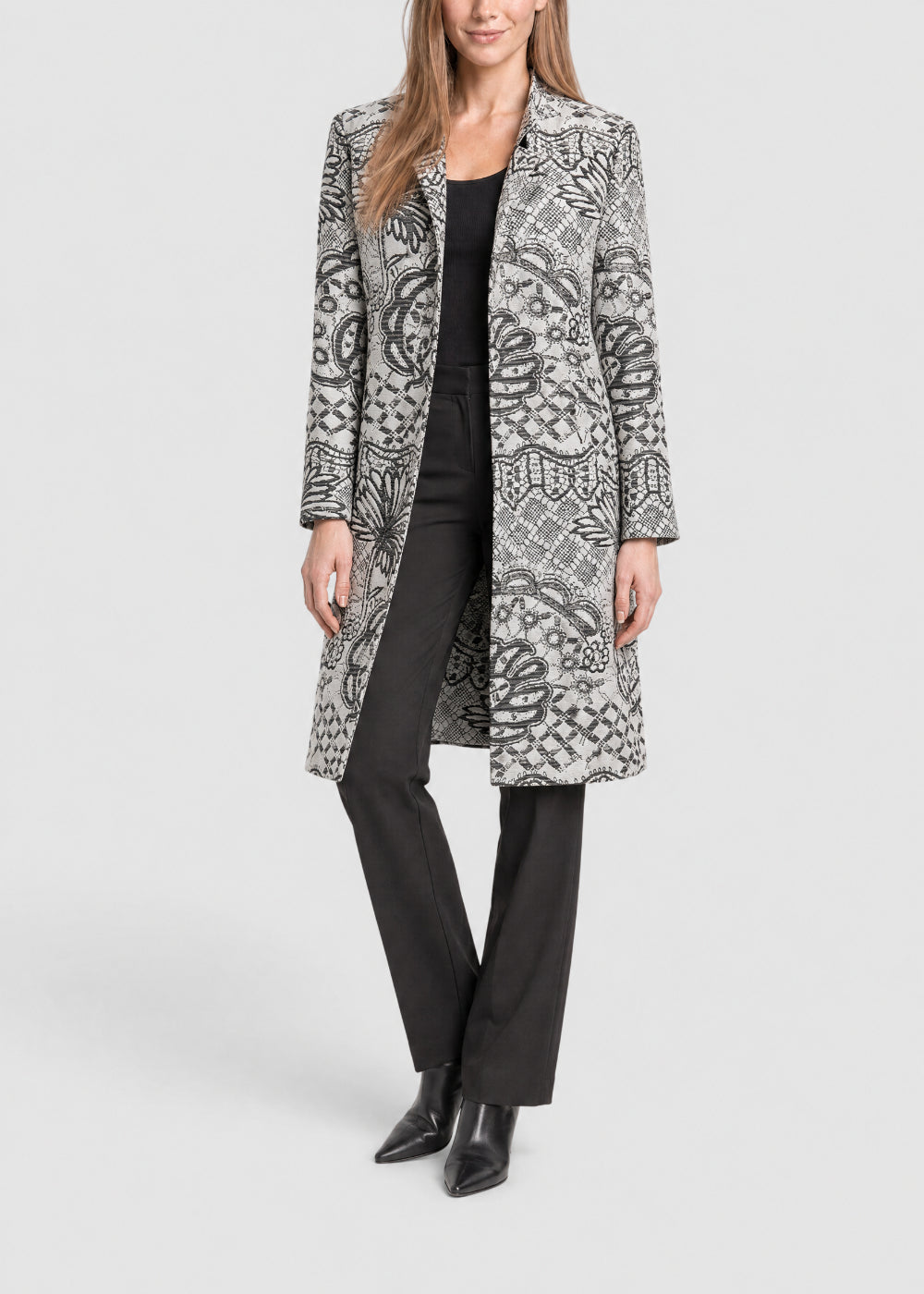 Jacquard-patterned coat - Navy